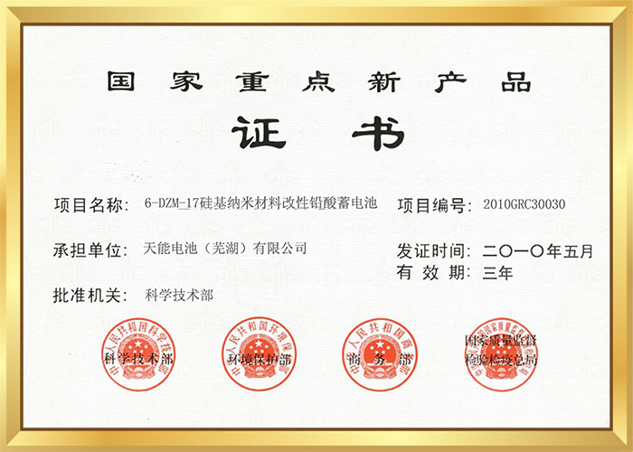 2010年國家重點新產品（矽基納米電池）